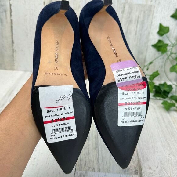 MANOLO BLAHNIK BB 70 navy suede pump made in Italy size 37 - Picture 7 of 8